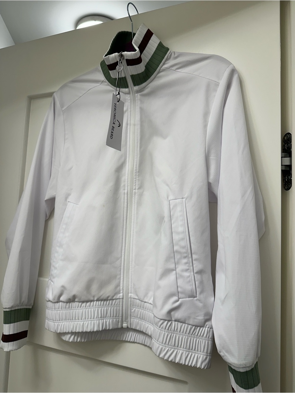 Veronica Beard x Head White Track Jacket with Green and Brown Accents